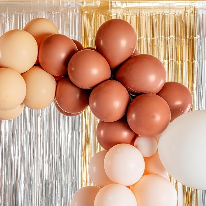 Restaurantware-Balloonify Balloon Garland Set, 1 Party Decoration Kit - 138 Pcs, With Chain, Brown, Beige, & White Latex Balloon Arch Kit, Includes Glue Dots, And Fishing Line