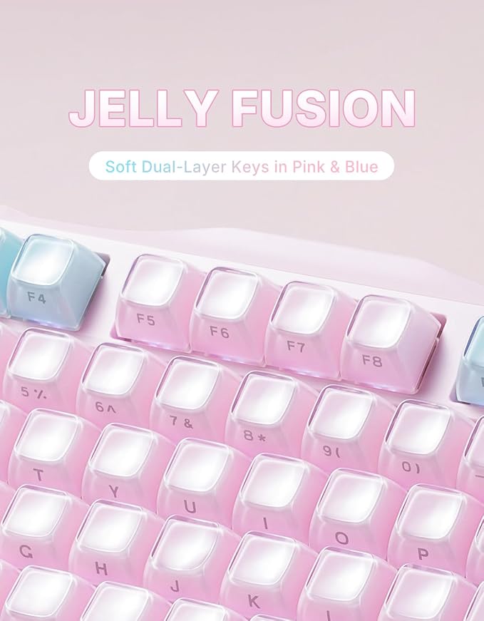 GravaStar Mercury K1 Lite 75% Gaming Keyboard, 2.4GHz/BT/Wired Tri-Mode Wireless Keyboard, Gasket Hot Swappable Mechanical Keyboard, Pre-lubed Linear Switches, Jelly Keycaps, RGB Backlit【Lumen Rose】