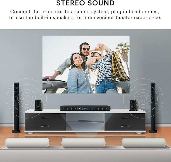 Core Innovations Mini Projector Portable Home Theater Projector, 150"" Display, HDMI USB VGA Compatible Movie Projector for Bedroom, Indoor & Outdoor Use, Built-in Speaker, Remote Control (White)