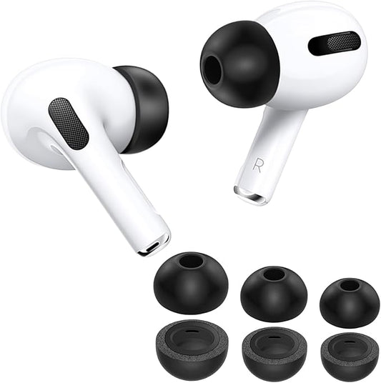【2025 Release】 KASOTT Memory Foam Replacement Ear Tips for AirPods Pro 3- Enhanced Bass,Superior Noise Isolation,Soft&Comfortable,Stable,Anti-Slip,Fits in Charging Case,3 Pairs (Black, Assorted S/M/L)