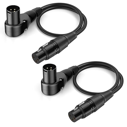 Right-Angle XLR Male to Straight XLR Female Microphone Cable 2-Pack, Adjustable 90 Degree Pro Balanced Shielded 3 Pin DMX Patch Cord for Studio Audio&DJ Stage Live Recording(C, 25Feet)