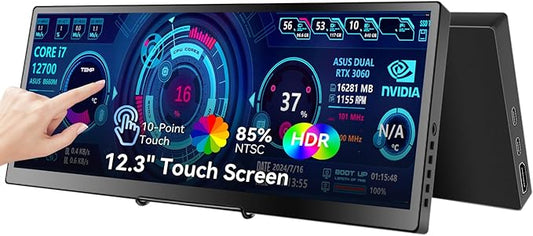 12.3 Portable Touchscreen Monitor,1920*720 IPS Mini Touch Screen,Travel Display with Foldablestand & Speaker, HDMI USBC CNC External Monitor for Laptop Phone Aida64 GPU CPU RAM Monitoring, VESA