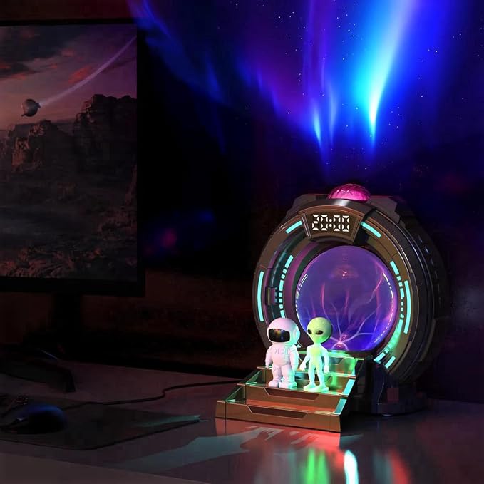 Star Projector Light with Bluetooth Speaker, Plasma Balls Galaxy Starry Projector with Aurora Lighting and Remote Control, LED Clock Lamp Sky Night Light for Kids Bedroom