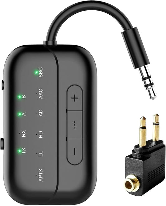 2026 Pro Bluetooth 5.4 Transmitter Receiver with Qualcomm Chipset,2-in-1 Airplane Wireless Adapter for Flight,TV,PC,Gym,Switch,Works with 2 AirPods/Headphones;Audio AUX Receiver for Car/Home Stereo