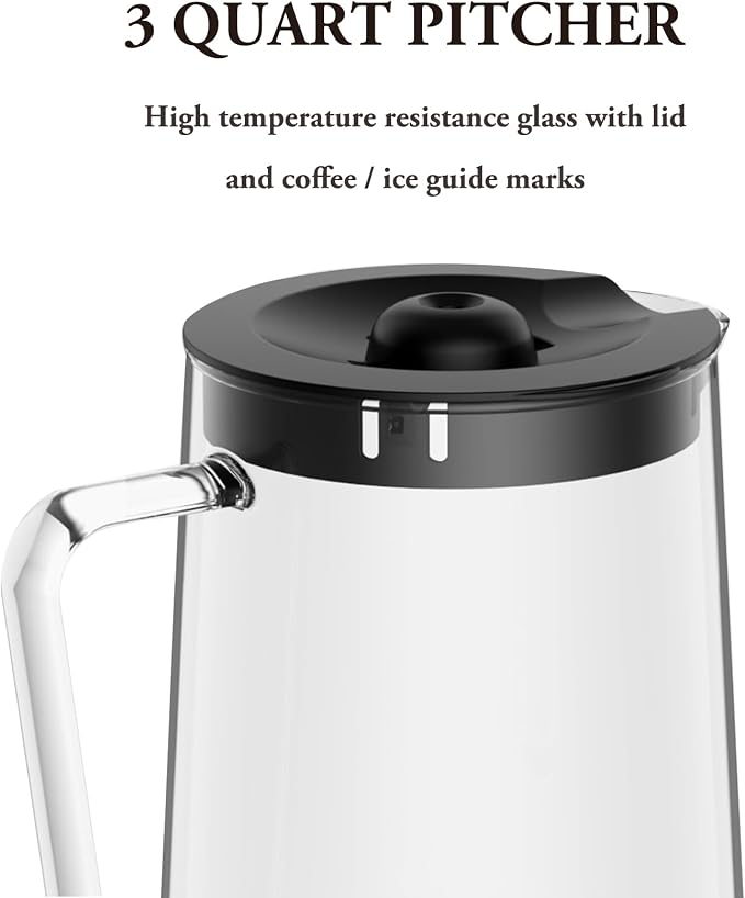 Ice Tea Maker with 2.5QT Cold Brew Coffee & Iced Tea Pitcher, Strength Selector, Reusable Filter for Lemonade, Fruit Infused Water (Black)