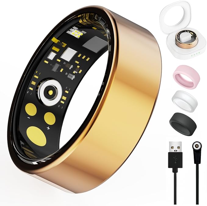 Smart Ring for Women Men, Health Tracker with Heart Rate/Blood Oxygen/Blood Pressure/Sleep Monitoring/Step Counting, IP68 Waterproof Fitness Ring, No App Fees for iPhone & Android (Rose Gold, 11#)