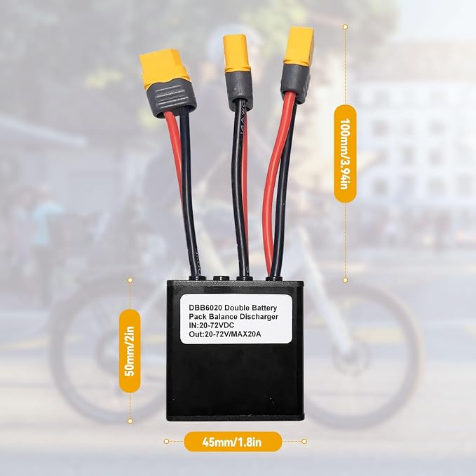 Double Battery Discharge Converter for E-Bike,DC 20V-72V DC Dual Battery Pack Switch Balancer XT60 Plug for Increase The Capacity by Connecting Two Batteries in Parallel Equalization Module (20A)