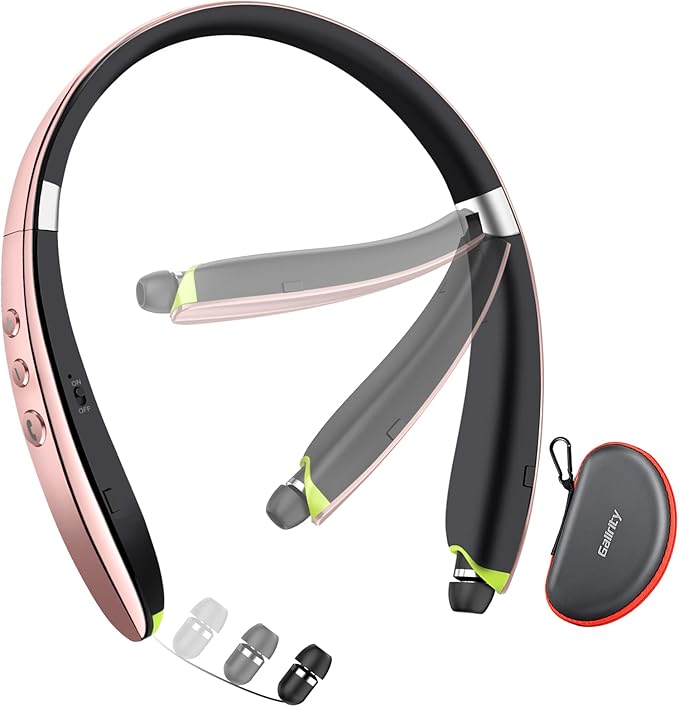 Bluetooth Headset, 2026 Upgraded Neckband Bluetooth Headphones with Retractable Earbuds, Noise Cancelling Stereo Earphones with Mic, Foldable Wireless Headphones for Sports Office with Carry Case
