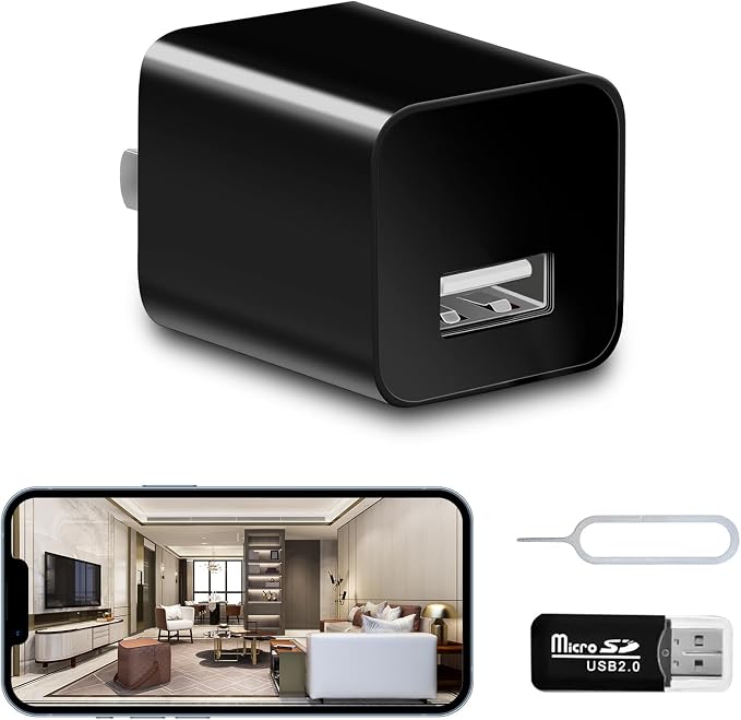 USB Charger Hidden Camera, WiFi Small Spy Security Camera, Full HD 1080P Mini Wireless Nanny Cam Motion Detection with App Live Feed for Home