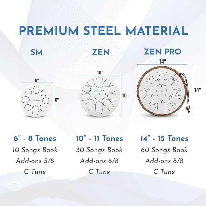 Balmy Drum Steel Tongue Drum 10 inch 11 Notes 440Hz, Handpan Drum with Music Book, Mallets, Carry Bag, Finger Picks, Rain Drum for Outdoor, Meditation Yoga Calming Instruments for Adults Kids (White)