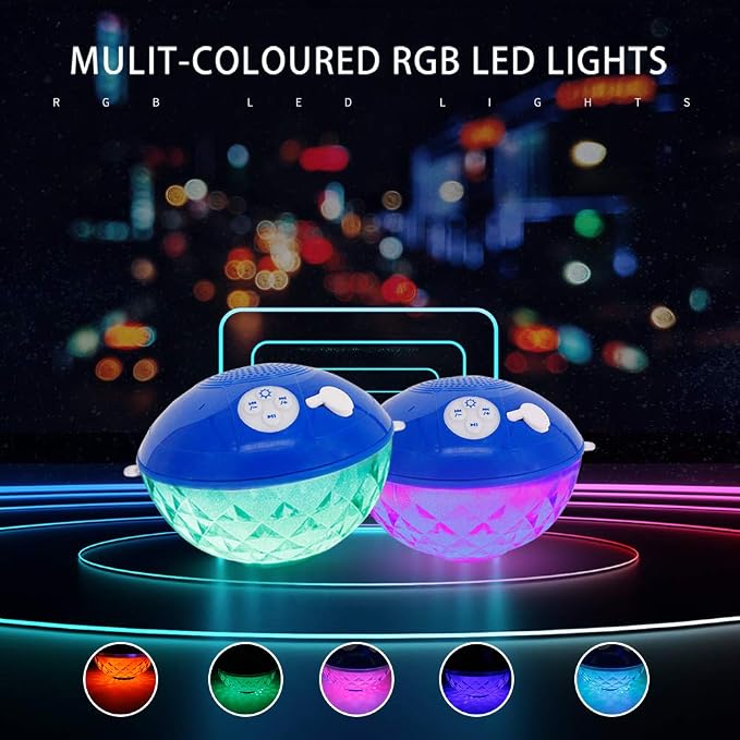 Bluetooth Pool Speaker with Colorful Light, Portable Floating Pool Speaker IP68 Waterproof,Built-in Mic, Floatable Crystal Clear Sound Wireless Bluetooth Hot Tub Speakers for Pools Spa Outdoor