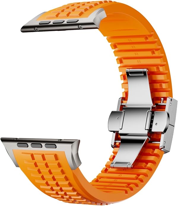Silicone Watch Band Compatible with iWatch Ultra 2 / Ultra/Series 10 9 8 7 (44mm 45mm 46mm 49mm), Sport bands with Folding buckle, Rugged Heavy Duty Modern Design for Men