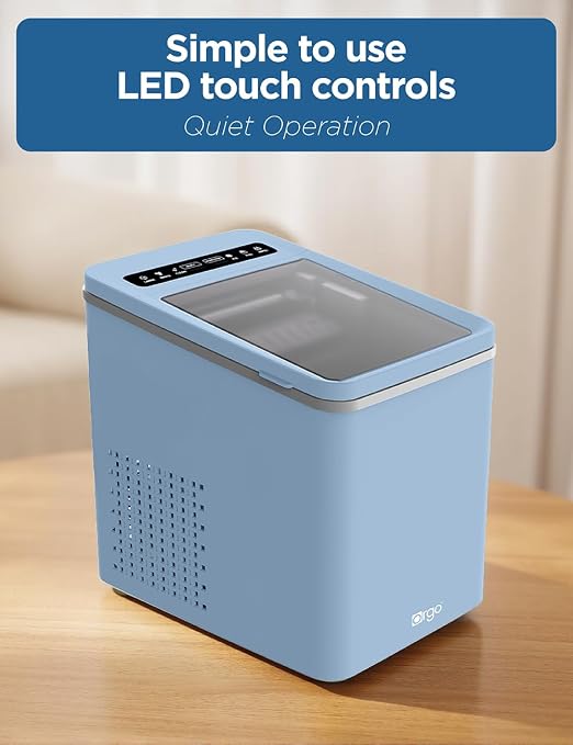 Orgo The Maverick Countertop Ice Maker, Makes 23 lbs. in 24 Hours, Bullet Shaped in 2 Sizes, Ice Maker Ready in 6-8 Minutes, LED Control Panel, Self-Cleaning, Includes Scoop, TMT1653, Blue