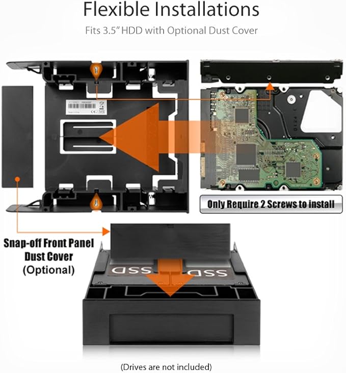 ICY DOCK Dual 2 Bay 2.5 inch HDD/SSD & 1 x 3.5 HDD/Device Front Bay to 5.25" Bay SSD Mounting Bracket Adapter | Flex-FIT Trio MB343SP