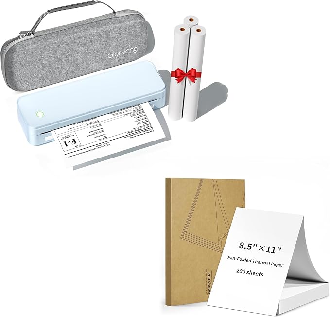 Gloryang Printer & 3 Rolls Paper & 200 Sheets Fan-Fold Paper & Carry Case