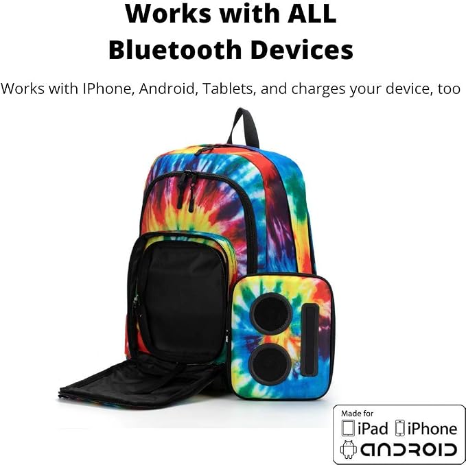 Super Real Business Bluetooth Speaker Backpack with 20-Watt Speakers & Subwoofer for Parties/Festivals/Beach. Rechargeable, Works with iPhone & Android (Tie Dye)