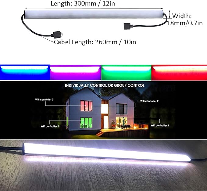 LED Under Cabinet Lighting, Dimmable Under Counter LED Light Bar, WiFi Wireless Smart Phone APP Controlled, 12 inch Closet Light, 6 Panels Color Changing Kits, Compatible with Android, iOS and Alexa