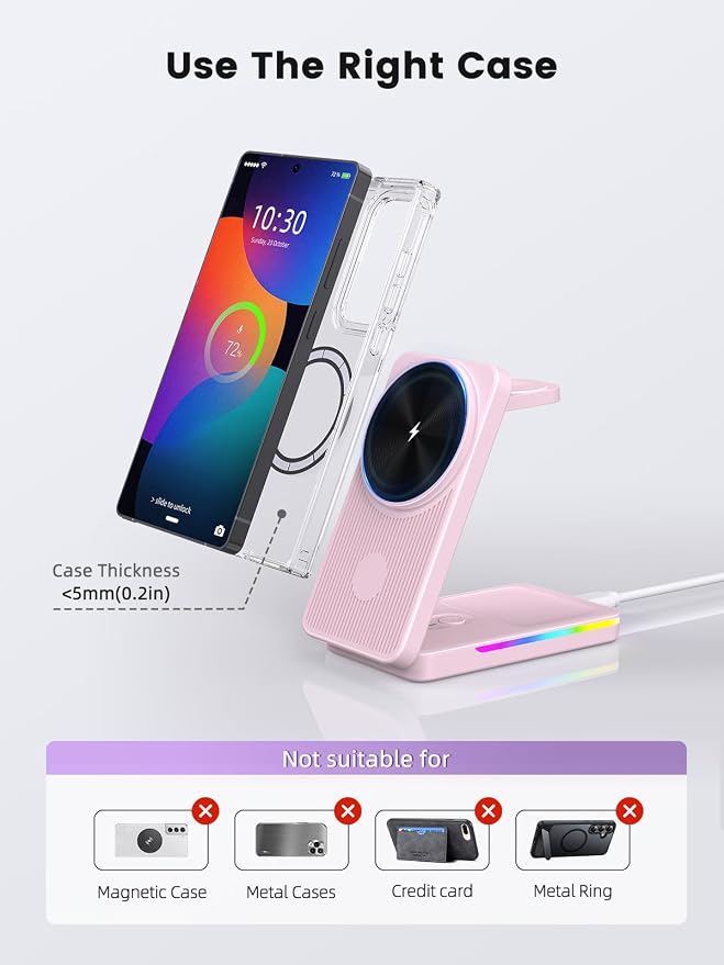 Magnetic Wireless Charger for Samsung Galaxy S26 Ultra, 3 in 1 Wireless Charging Station for Samsung Watch 8, Travel Foldable MagSafe Charger Stand for Android S25 Ultra/Z Fold/Z Flip 7, Buds 4 Pro