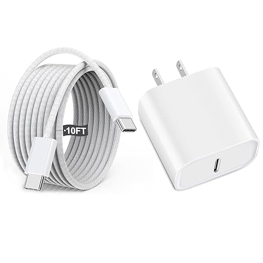 10FT Charger for Apple iPhone 17, 20W USB C Charger Block Travel Plug Super Quick Charging & 60W 10Foot USB C to Type C Woven Charging Cable Cord for iPhone 17 16 15 Pro Max/Plus/Pro/Air,iPad Pro