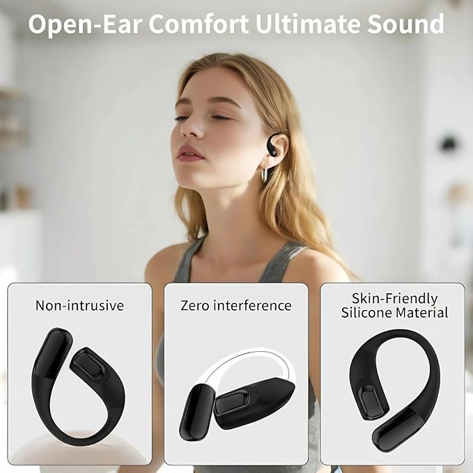 Wireless Open-Ear Headphones,Lightweight EarHooks-Style Earbuds,Bluetooth5.4 Wireless Earphones,48H Playtime, IPX4 Waterproof Running Headphones for Gym Black