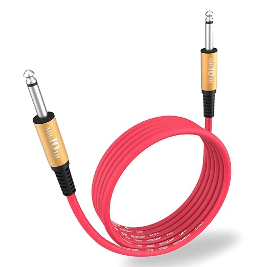 Guitar Cable 10 ft, Stage Electric Instrument Bass Cable AMP Cord 1/4 Straight to Straight Red