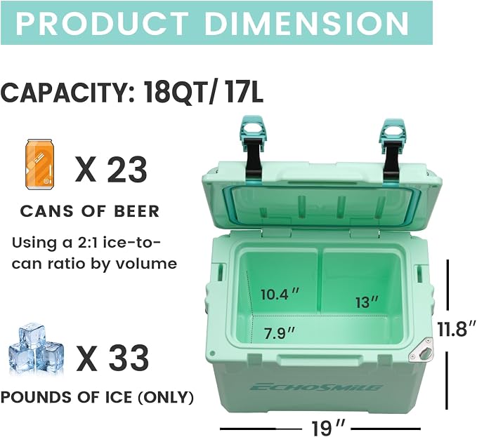 EchoSmile 12/18/25 Quart Rotomolded Cooler, Built to Stand up to The Rigors of The Journey