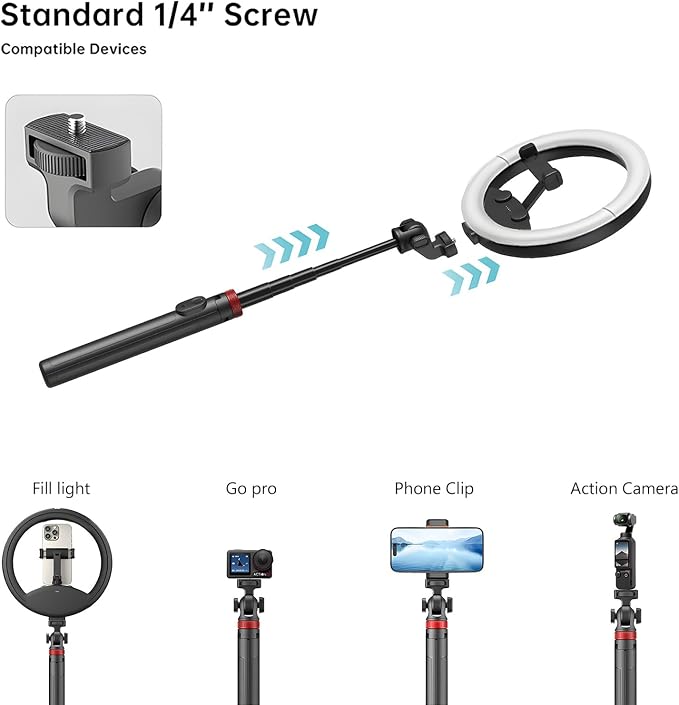 10''Selfie Ring Light with 64''Tripod Stand,Rechargeable Ring Light with Phone Holder and Remote Control,Adjustable Color Temperature and Brightness,5000mAh Battery,Live Streaming,Makeup,Travel,Gaming