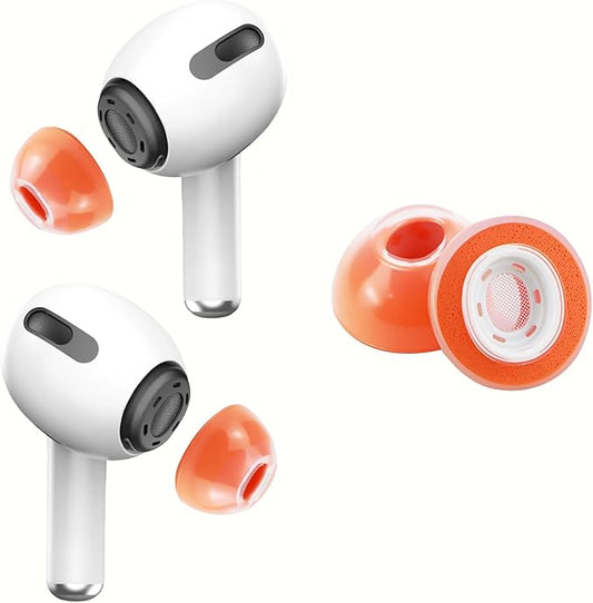 KASOTT Memory Foam Ear Tips for AirPods Pro 1st & 2nd Gen - Upgraded Liquid Silicone Rubber, Superior Noise Isolation, Secure Fit & Ultimate Comfort, Fits Charging Case, 1 Pair (Orange, Large)