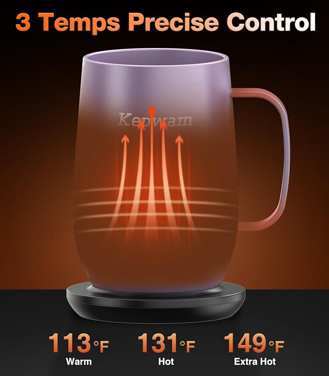 Kepwam Smart Heated Coffee Mug T2-Plus, 20oz Rechargeable Self Heating Coffee Mug with 8-Hour Battery & Temp Control, Perfect Coffee Warmer Gift for Men Women