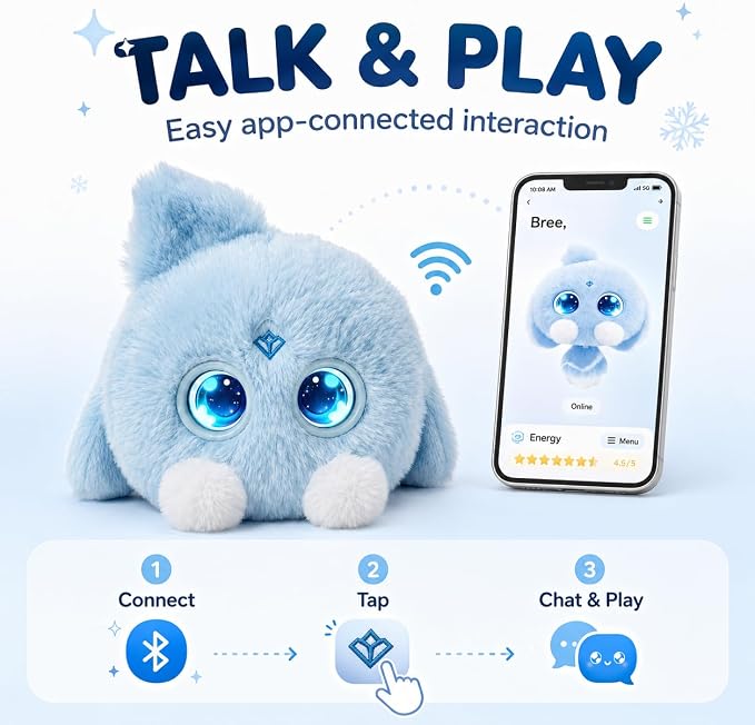 AI Plush Companion, GPT-Powered Voice Chat Stuffed Toy with Conversation Memory, Expressive LED Eyes and Touch Response, Cute Stuffies Interactive AI Toys Gift for Teens