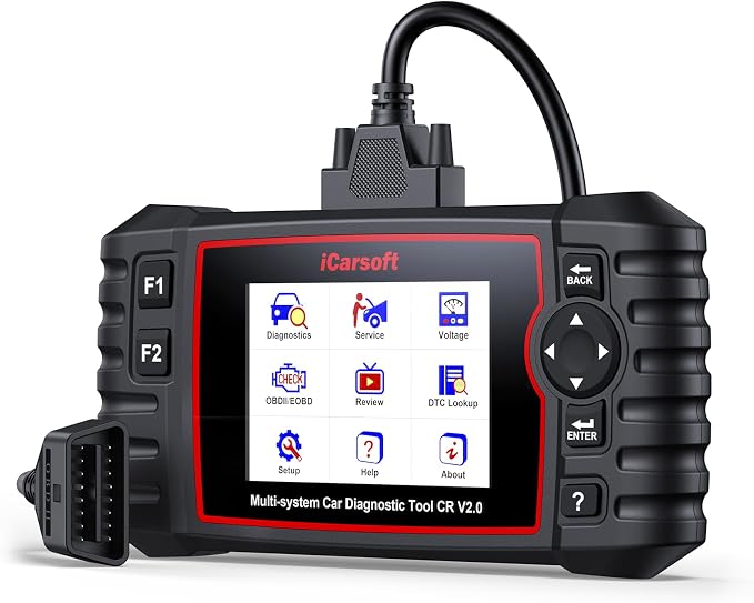 OBD2 Scanner iCarsoft CR V2.0 Diagnostic Tool with 8 Resets ABS Bleeding/SAS Calibration/Oil/EPB/ETC Reset, Full Systems Code Reader Scan Tools, ABS SRS Engine Transmission Battery Test Car Scanner