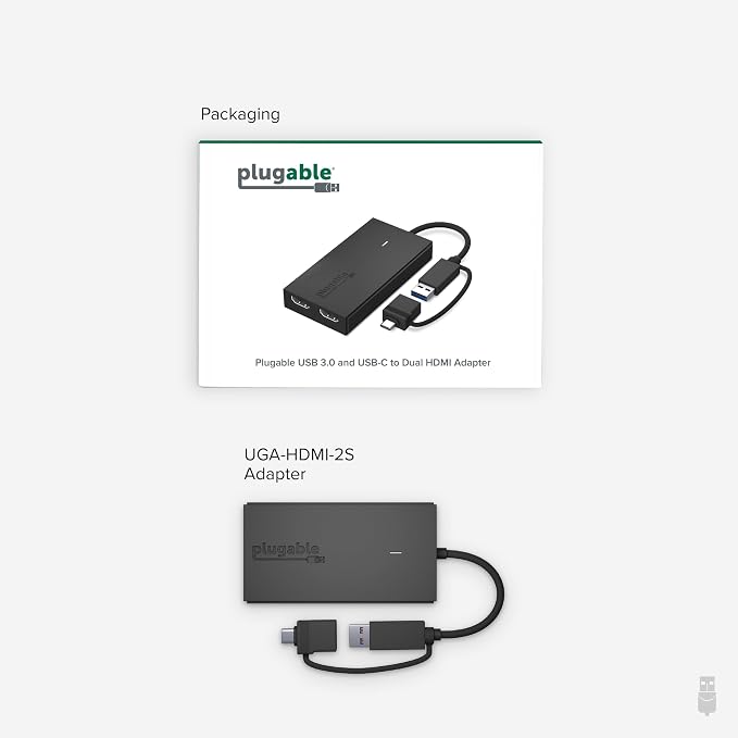 Plugable Dual HDMI Monitor Adapter for M1-M5 & Neo macOS, Windows, ChromeOS - USB-C, Thunderbolt, USB 3.0 Compatible, Supports 2 Displays at 1080p 60Hz, SMI Driver Required