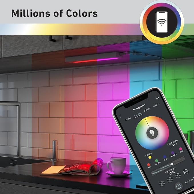 Good Earth Lighting 24" WI-FI Smart Plug-in Undercabinet Bar RGB+CCT Changing (2700-6500K), Dimmable, 1000 Lumen, White