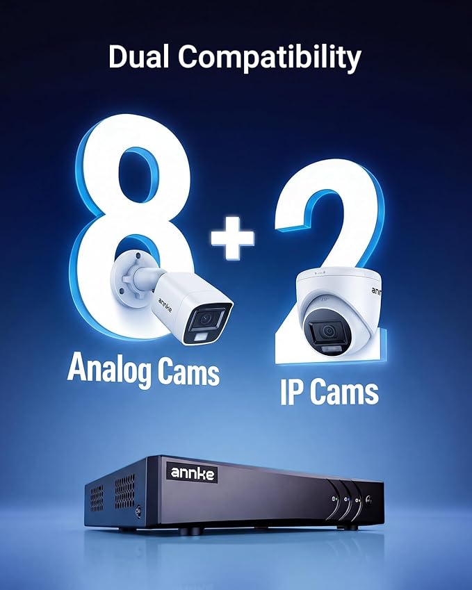 ANNKE 3K Lite H.265+ Security DVR Recorder with AI Human/Vehicle Detection,Hybrid 5-in-1 CCTV DVR for Surveillance Camera, Supports 8CH Analog and 2CH IP Cameras, Remote Access (No Hard Drive), Black