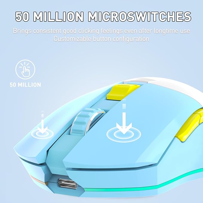 DAREU Wireless Gaming Mouse with Charging Dock Rechargeable RGB,12K DPI,6 Programmable Buttons High-Precision Sensor [300IPS] [1000Hz] for PC Notebook Mac (Blue&Charging Dock)