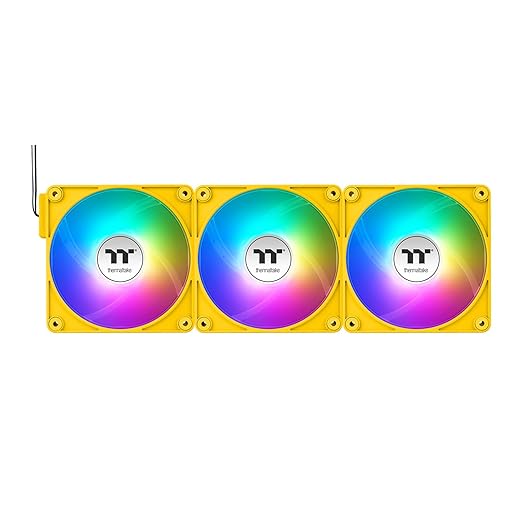 Thermaltake CT120 EX Reverse ARGB Sync PC Cooling Fan 3 Pack, 500~2000 RPM, 5V Mobo Sync, 16.8 Million Colors 9 LEDs, MagForce 2.0 Connectors, Hydraulic Bearing, Bumblebee, CL-F223-PL12BB-A