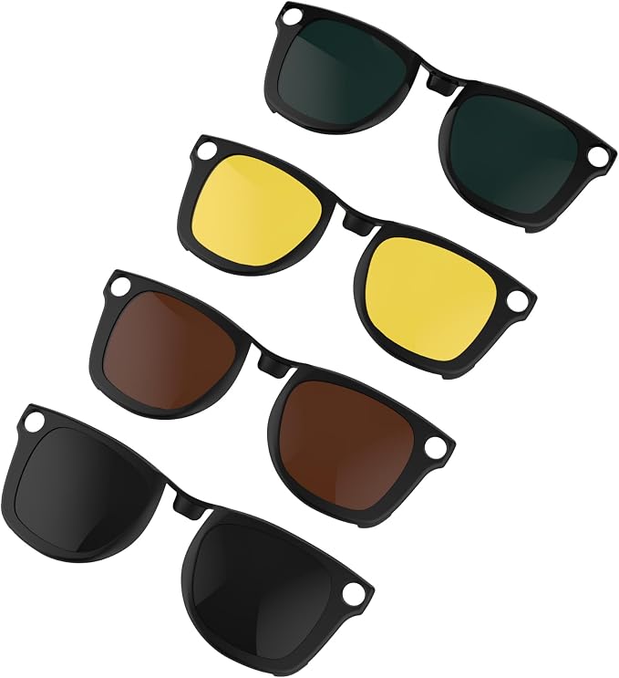 HiBloks 4Pcs Polarized Clip Compatible with Ray-Ban Meta Wayfarer & Gen 2 (RW4006/RW4012 Regular), Discoloration Clip for Rayban Meta Gen 2 Accessories (Dark Green, Night Vision Yellow, Black, Brown)