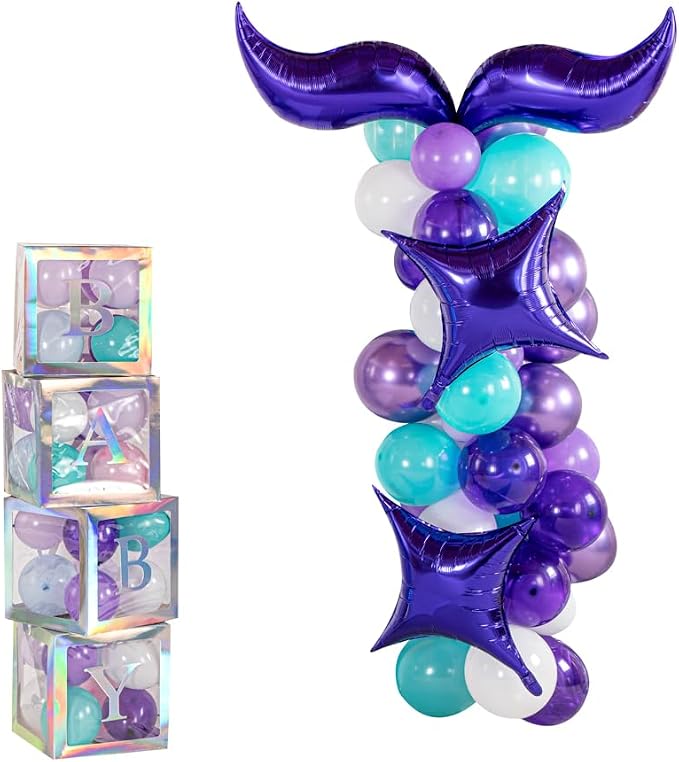Restaurantware-Balloonify Mermaid Balloon Arch Kit, 1 Party Decoration Kit - 80 Balloons, With Chain, Latex Mermaid Tail Balloon Arch Kit, Includes Glue Dots, Ribbon, Knot, And Pump