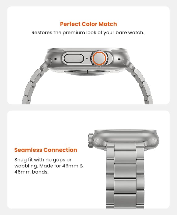 Grade 5 Titanium Band for Apple Watch Ultra 3/2/1 49mm & Series 11/10 46mm, No-Tool Adjustable with Small Links, DLC Anti-Scratch Butterfly Clasp Metal Strap for Men,CRNS03-PRO