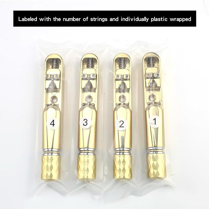 Pack of 4 Individual Single Tubular Fixed Bridge 4 String Electric Bass Bridge for Headless 4-string Bass Replacement Parts Gold