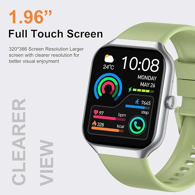 Smart Watch 2026 NEW 1.96" Smartwatch for Men Women(Answer/Make Call),Fitness Watch with 110+ Sport Modes, Reloj Inteligente with Sleep Monitor/Heart Rate/Step/IP68,for Android iOS, Silver green