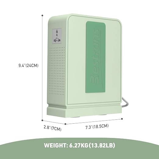 2000W Step Up Transformer 110v to 220v Converter, Heavy Duty Voltage Converter 110v-120v to 220v-240v with Dual Outlets, Overload Protection & Ultra-Quiet for Home Appliances, Light Green