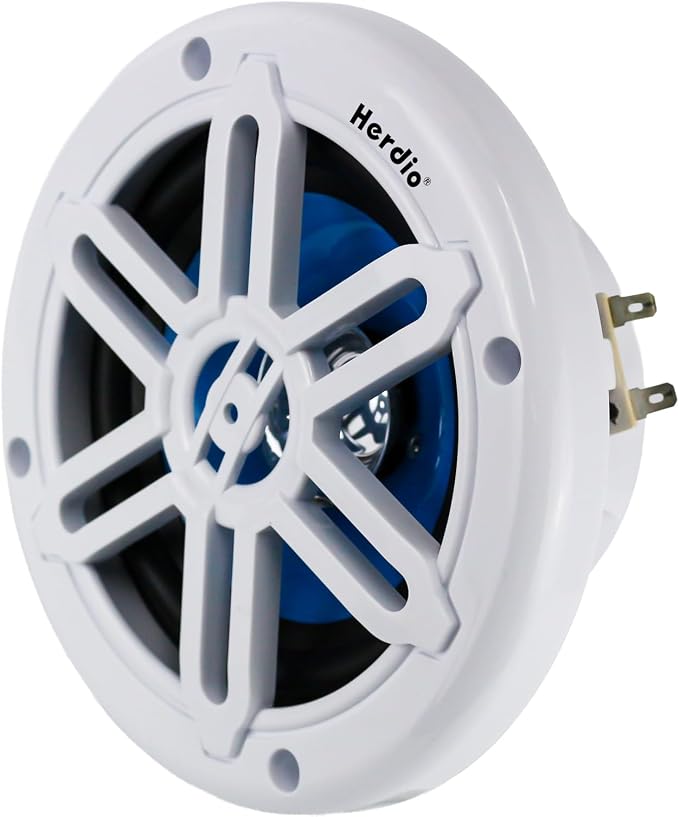 Herdio 5.25" 250W Marine Speakers - IP66 Waterproof Coaxial Audio, with Blue LED Light for Boats, ATVs, UTVs with UV Resistant Black Grille (A Pair)