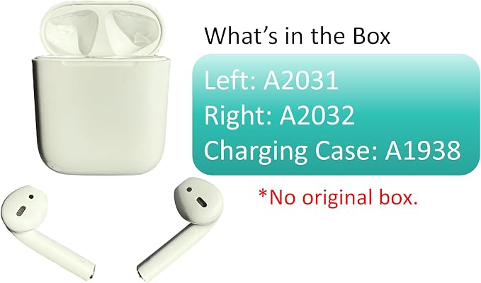 Meenova OEM A2031 A2032 A Set of Left & Right Earbuds for Air 2nd, Pods 2 | Compatible with Original Pod 2 A1938/A1602 Charging Case Earpad, Two Original Earbuds and Legit Charging Case Included