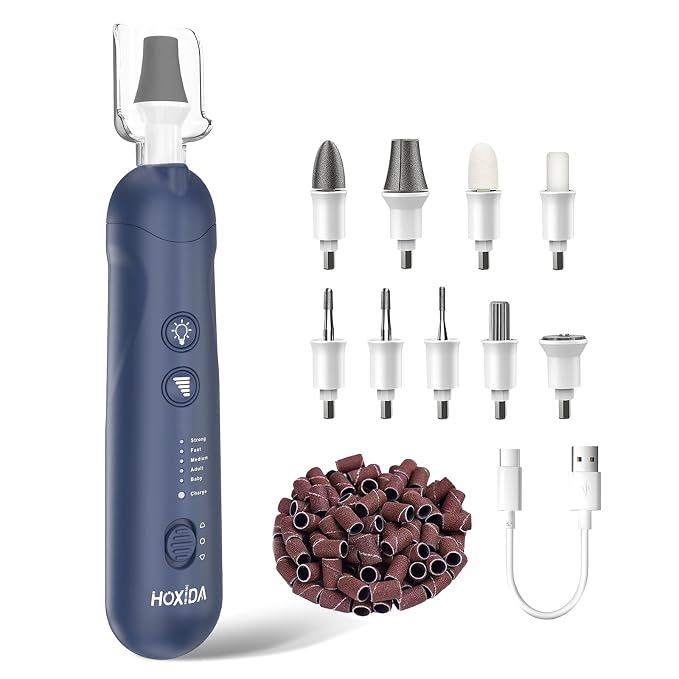 Manicure Pedicure Kit with Case, Professional Nail Grinder for Senior Thick Toenail, Cordless Electric Nail File, 5 Speeds Pedicure Tools for feet Callus Remover (Navy Blue)