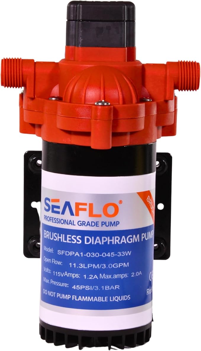 SEAFLO 33W Series 115V AC, 3.0 GPM, 45 PSI Brushless Automatic Demand Diaphragm Water Pressure Pump – Ultra Quiet Operation, Self-Priming, Overload Protection, NSF & UL Certified- 4 Year Warranty!