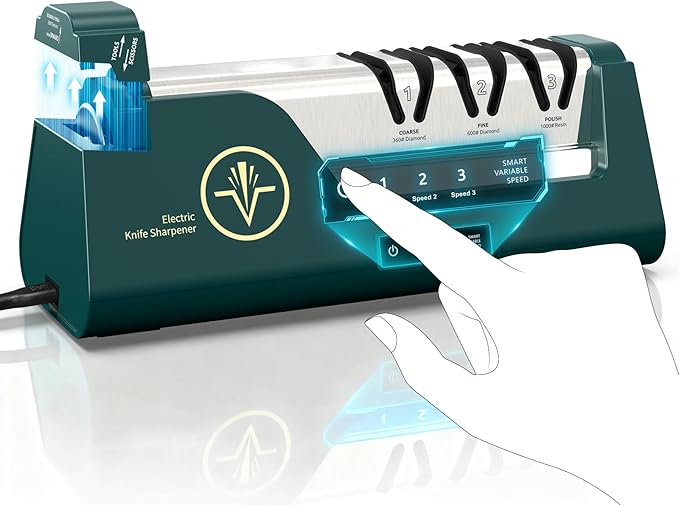 Professional Electric Knife Sharpener with 100% Diamond Abrasives & Precision Angle Guides, 3-Speed Variable 4-Stage Open Touch-Screen Knife Sharpener for Straight, Serrated Edges, Scissors & Axes | 100% Diamond Abrasives, Precision Angle Guides, 3-Spe...