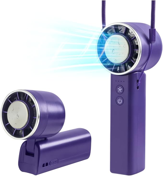 Foldable Handheld Fan with Ice Cooling - 4 Speed Rechargeable Mini Portable Fan, Ultra-Lightweight Personal Air Cooler for Desk, Travel and Makeup, Purple