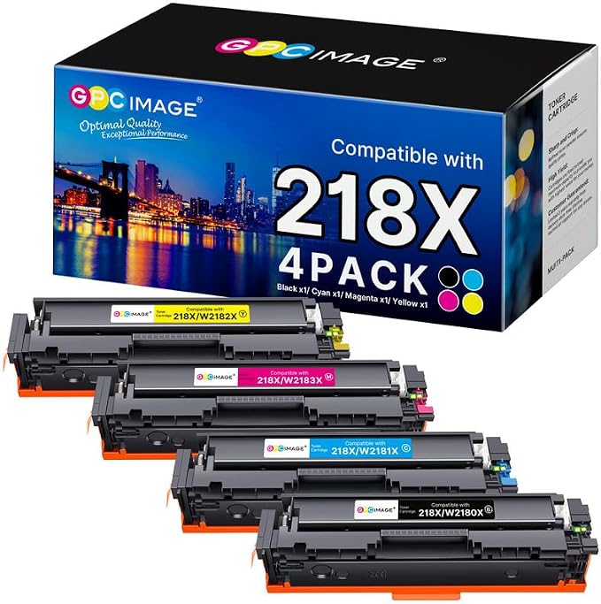 GPC Image 218X Toner Cartridges 4 Pack High Yield (with CHIP) 3301fdw 3201dw Replacement for HP 218X Toner Cartridges 218X Toner for HP Color LaserJet Pro MFP 3301fdw 3201dw 3301cdw 3301sdw (B/C/M/Y)