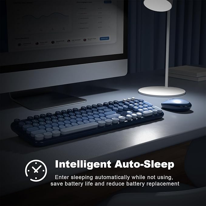 MOFII Wireless Keyboard and Mouse Combo, Full Size 2.4G Retro Round Computer Keyboard and Mouse Set, Plug and Play, for Windows, Computer, Desktop, PC, Notebook - (Sea Blue Gradient)